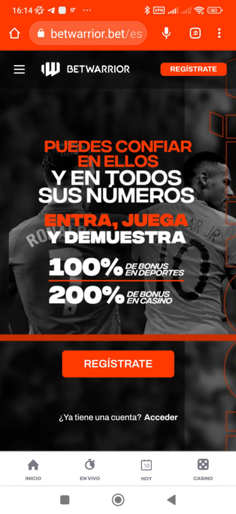 Cómo registrarse en la casa de apuestas Betwarrior