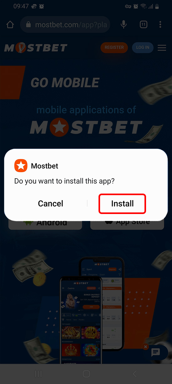 Paso 5. Instalar la Apk de Mostbet.