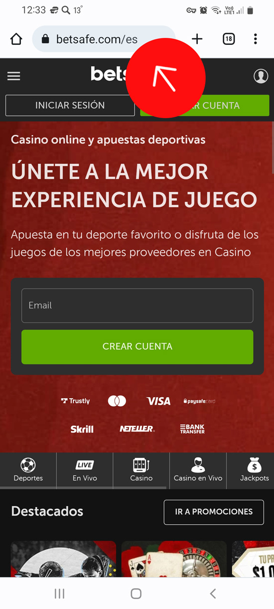 Paso 1. Ingresa en la web de Betsafe: