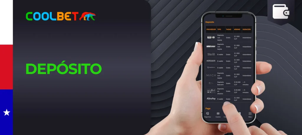 Opciones de depósito en la plataforma CoolBet