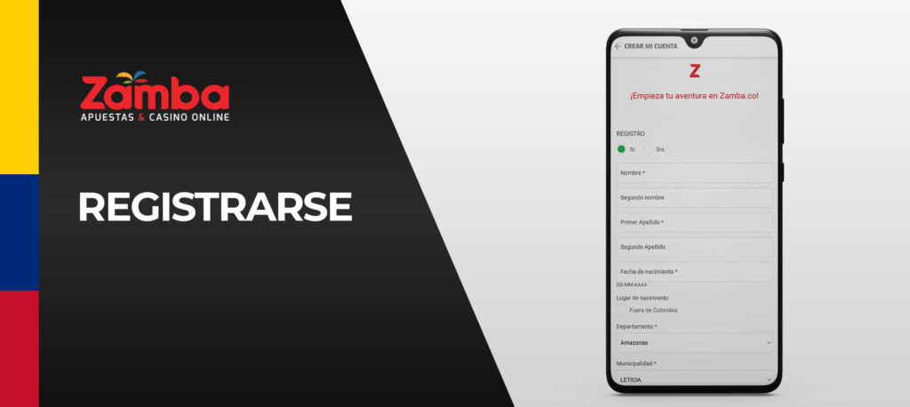 Formulario de inscripción de Zamba Apuestas Colombia