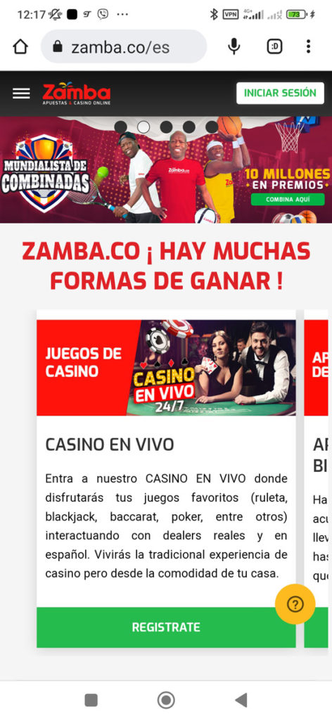 cómo hacer apuestas en vivo en Zamba