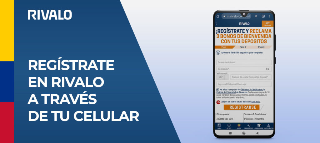 El registro en Rivalo Colombia apuestas Smartphone