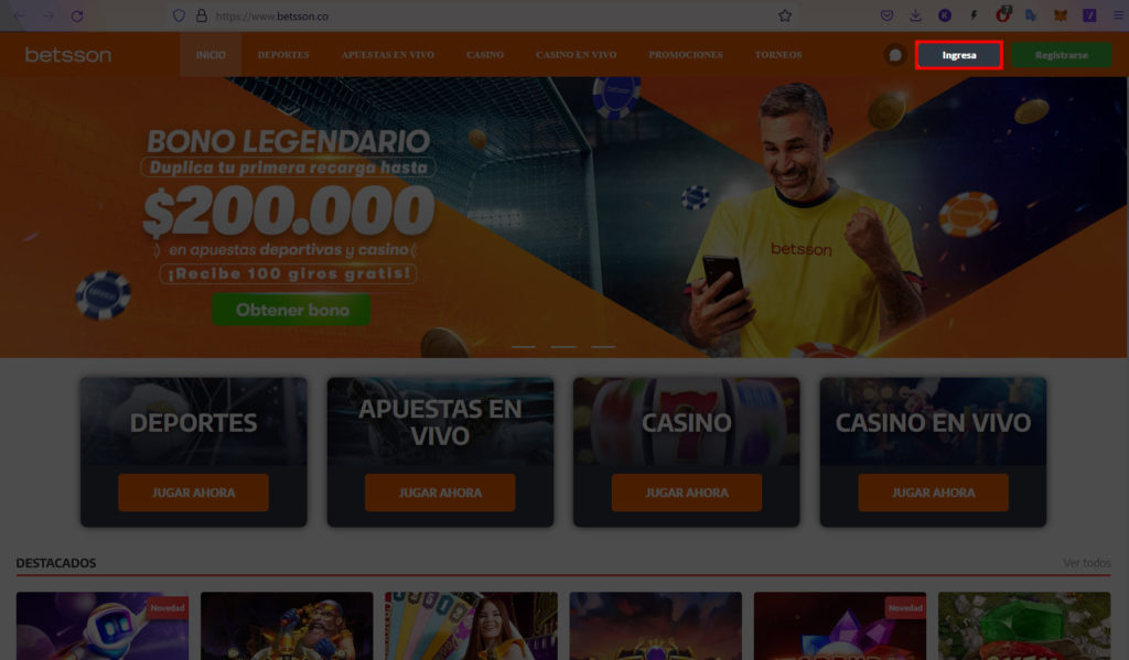 Acceda al sitio web oficial de la casa de apuestas con su navegador favorito Paso 1