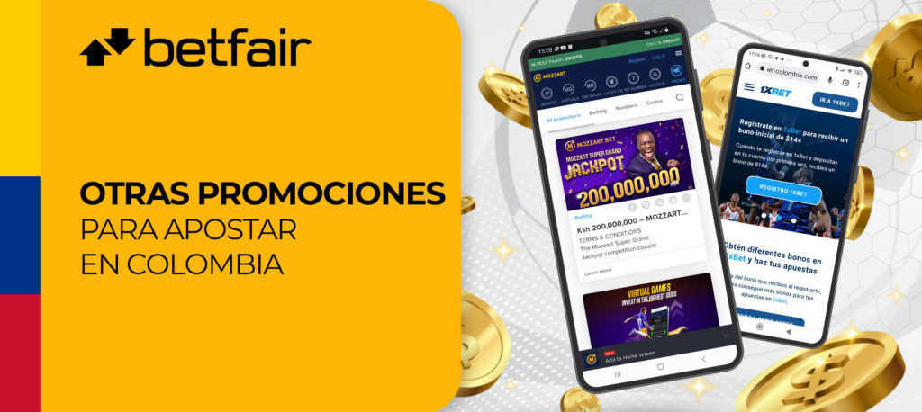 Además de la magnífica oportunidad que ofrece Betfair Bono de Bienvenida, tienes múltiples opciones de disfrutar de la adrenalina de las apuestas con grandes facilidades gracias a las ofertas que ponen a disposición de los usuarios las casas de apuestas colombianas.Además de la magnífica oportunidad que ofrece Betfair Bono de Bienvenida, tienes múltiples opciones de disfrutar de la adrenalina de las apuestas con grandes facilidades gracias a las ofertas que ponen a disposición de los usuarios las casas de apuestas colombianas.