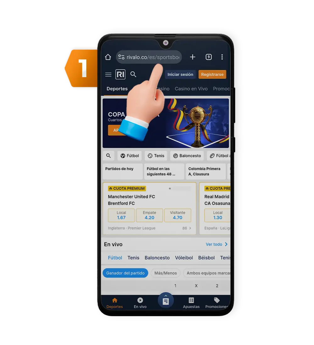 Busca a Rivalo en el navegador de tu móvil. Paso 1